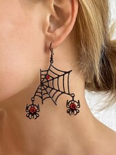 levne Halloweenské doplňky-Dámský halloweenský gotický náhrdelník a náušnice s pavučinou, černočervené krystalové šperky s hmyzem na kostýmní večírky a cosplay