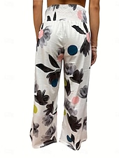 economico gamba larga e vita alta-Per donna Pantaloni in cotone e lino Gamba larga Chinos Vacanza Moda Casual Lunghezza intera Vita Alta Floreale Tasca Fascia Elastica Stampato Comodo Morbido Confortevole Micro-elastico All&#039;aperto