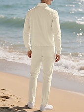 preiswerte Lässige Jacken-Herren Leichte Jacke Freizeitjacke Set Urlaub Täglich Atmungsaktiv Tasche 2 teilig Frühling Herbst Einfach Mode Klassisch Revers Regulär Schwarz Weiß Königliches Blau Khaki Grau Jacken