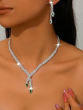 economico Collana da donna-set di collana e orecchini da donna in argento con accenti di pietre preziose rosse - eleganti gioielli da festa