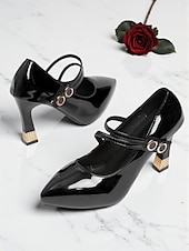 cheap Cocktail-Women&#039;s Burgundy Patent Leather Mary Jane Heels - Square Toe Dress Shoes with Double Straps for Cocktail Parties &amp; Evening Events