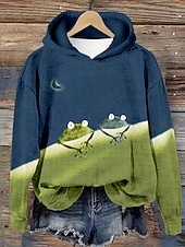 abordables Animaux Tops-Femmes Sweat à capuche Graphique Animal Occasionnel manche longue À capuche Hauts Réguliers Tenue de soirée Rue Tenue Quotidienne Bleu Printemps Automne Hiver