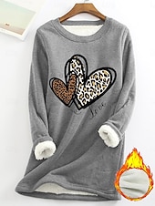 economico Umor e Citazioni Tops-Felpa da donna felpa foderata in pile pigiama caldo grafica a cuore calda casual morbida maniche lunghe collo rotondo lunghe casual rosa chiaro gialla rosa scuro rossa blu primavera autunno inverno