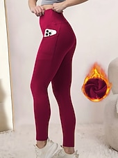 halpa Fleece-vuoratut legginsit-Naisten fleecevuoratut leggingsit Housut Leggingsit Katutyyli Vapaa-aika Täyspitkä Luonnollinen Tavallinen Joustava vyötärö Pehmeä Loma Päivittäin Bile purppura Tumma harmaa Musta Tumma