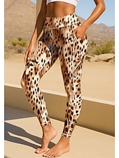 economico Leggings e collant da yoga-Per donna leggings da pilates Pantaloni fitness Leggings da palestra Tasche Bollo Tasche Laterali Pilates Palestra Allenamento in Palestra Pantaloni Collant Leggings Grafico Leopardato grigio