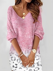 preiswerte Pulloverkleider-Damen Minikleid Freizeitkleid Winterkleid Shiftkleid Druckkleid Mode Modern Täglich Strand Wochenende Normale Passform Leopard Langarm V Ausschnitt Rosa Sommer Frühling Herbst