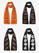 ieftine Accesorii de Halloween-Eșarfă imprimată de Halloween pentru femei – șal lung și confortabil cu modele de fantome, jack-o&#039;-lantern și vrăjitoare, accesoriu moale și ușor de toamnă pentru petreceri costumate, Halloween, festivaluri și purtare zilnică