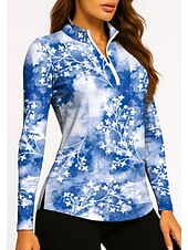 baratos Camisa Feminina-Mulheres Tintura Tie Dye Plantas Tropical Botânico floral Tops Camisa polo de caminhada Camisa de tênis Camiseta de tênis Manga Longa Imprimir Quarter Zip Pullover UPF50+ Proteção UV Elástico