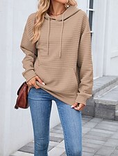 preiswerte Einfache Blusen-Damen Textur Bluse Kapuzenpullover Tasche Einfach Streetwear Lässig Langarm Mit Kapuze Normale Oberteile Straße Ferien Ausgehen Schwarz Rosa Braun Khaki Grau Herbst