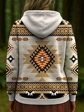 abordables Tops a Rayas y Geométricos-Mujer Sudadera con capucha Pullover Graphic Geométrico Casual Manga Larga Con Capucha Tops regulares Ropa de fiesta de noche Calle Uso Diario Azul Piscina Morado Marrón Verde Trébol Gris Primavera