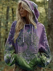 abordables Tops Boho-Femmes Sweat à capuche Graphique Tribal Occasionnel manche longue À capuche Hauts Réguliers Tenue de soirée Rue Tenue Quotidienne Bleu Violet Vert Printemps Automne Hiver