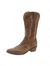 levne Cowboy &amp; Western Boots-Dámské kovbojské boty v westernovém stylu s vyšívaným orlím vzorem a cvočky, boty v retro stylu na blokovém podpatku do poloviny lýtek pro městské nošení