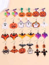 billige Halloween-tilbehør-Halloween-øredobber til dame – øredobber i akryl med gresskar, spøkelse, flaggermus og edderkopp til fest, cosplay og festlige kostymesmykker.
