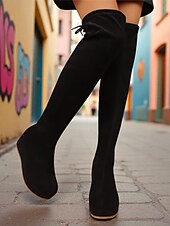 baratos Botas da moda-Botas femininas de camurça bege acima do joelho com salto plataforma – calçado de inverno confortável para estilo urbano e uso casual diário