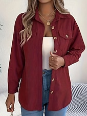preiswerte Damen Einfache Oberteile-Damen Hemd Textur Bluse Bluse Einfach Modern Lässig Langarm Hemdkragen Normale Oberteile Täglich Ausgehen Tasche Knöpfe Schwarz Wein Khaki Herbst