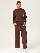 preiswerte Zweiteilige Sets-Damen Unisex Einfarbig Mit Kapuze Lässig Weites Bein Langarm Braun S M L Herbst