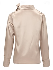 billige Dressy topper-Dame Skjorte Elegant Pent Sateng عادي Daglig Forretning Moden Langermet Rund hals Vanlige topper Valentinsdag Arbeid Blondér Rosa Kakifarget Grå Vår &amp; Vinter