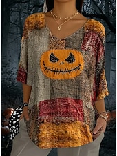 お買い得  ハロウィントップス-ハロウィン 女性用 ボヘミアン T シャツ グラフィック アニマル キャット エレガント ボヘミア ヴィンテージ ハーフスリーブ V ネック レギュラー トップス デイリー 外出 ウィークエンド ブラック ピンク パープル オレンジ ブラウン 夏 春 秋