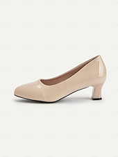 economico Décolleté con kitten heel-Scarpe eleganti da donna in similpelle nera verniciata con tacco medio - classiche décolleté con punta tonda per ufficio, abbigliamento business e chiesa.