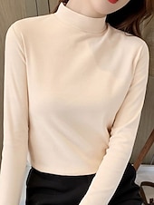 Damskie Bluzka Kwiaty Elegancki Podstawowy Codzienny Długi rękaw Wysoki Zwykłe topy Codzienny Czarny Biały Żółty Rumiany róż Brązowy Jesień Zima tanie gładka koszulka-Damskie Bluzka Kwiaty Elegancki Podstawowy Codzienny Długi rękaw Wysoki Zwykłe topy Codzienny Czarny Biały Żółty Rumiany róż Brązowy Jesień Zima