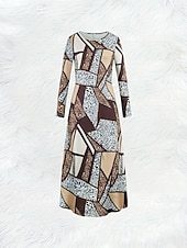 preiswerte Kunst &amp; Design Kleid-Damen Maxikleid Shiftkleid A Linie Kleid Party Lässig Boho Date Lässiger Schnitt Grafik Tiermotiv Leopard Langarm Rundhalsausschnitt Purpur Khaki Frühling Herbst Winter