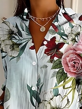 economico Bluse Floreali-Per donna Camicia Bottoni Stampato Floreale Attivo Quotidiano Elegante Manica Lunga Colletto a Camicia Top Regolari Quotidiano Ferie Azzurro Primavera Autunno