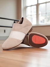 abordables Practice Dance Shoes-Women's Beige Knit Jazz Shoes with Glitter Detailing - Professional Dance Footwear