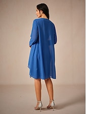 cheap Dress Sets-Women&#039;s Wedding Guest Jacket Dress Lace Dress Chiffon Dress Cocktail Dresses Formal Dresses Cardigan Ruched Long Sleeve Cocktail Party Blue Spring Summer Fall