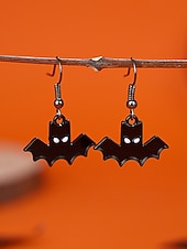 levne Halloweenské doplňky-Sada dámských visících náušnic na Halloween – pavučina a pavouk, lebka, netopýr a duch, lehká černá slitina s kamínky, gotický styl pro kostýmní večírky, cosplay a večerní zábavu