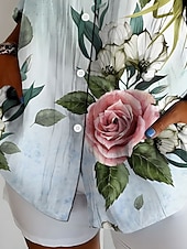 economico Bluse Floreali-Per donna Camicia Bottoni Stampato Floreale Attivo Quotidiano Elegante Manica Lunga Colletto a Camicia Top Regolari Quotidiano Ferie Azzurro Primavera Autunno