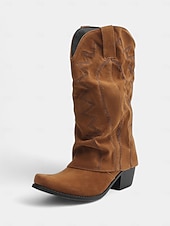 halpa Cowboy &amp; Western Boots-Naisten khakiväriset cowboy-saappaat, joissa on mokkanahkaa ja matala korko, ja jotka sopivat sekä ulkoiluun että maaseudulle.