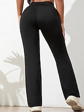 Недорогие широкие ноги и высокая талия-Жен. Брюки Прямой силуэт Уличный стиль На каждый день Полная длина Средняя талия Полотняное плетение Карман Эластичная талия Мягкий Для улицы Праздники выходные