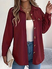 economico Top Semplici da Donna-Per donna Camicia Blusa con texture Blusa Semplice Moderno Casual Manica Lunga Colletto a Camicia Top Regolari Quotidiano Uscire Tasca Bottoni Nero Vino Cachi Autunno