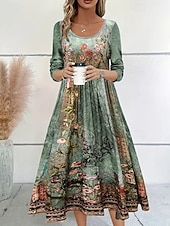 ieftine Tipăriți rochii florale-Pentru femei Rochii Midi Rochie casual Rochie imprimata Epocă Modern Zilnic Dată Sfârșit de săptămână Fit regulat Floare Manșon Lung Stil Nautic Albastru piscină Trifoi Albastru Deschis Primăvar