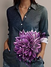 voordelige Bloemen tops-Dames Overhemd Bloemig Grafisch Dagelijks Stijlvol Zakelijk Lange mouw Overhemdkraag Normale tops Werk Dagelijks Formele kleding Knop Afdrukken Zwart Lente Herfst