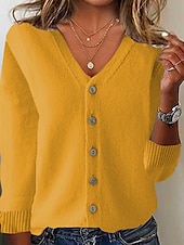 economico Cardigan e capispalla-Per donna Felpa Cardigan Moda Streetwear Quotidiano Tinta unica A Coste Scollo a V Lavorato a maglia Manica Lunga Top Regolari Maglia Ferie Uscire Weekend Nero Bianco Autunno Inverno