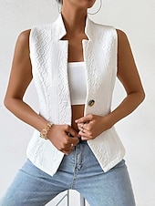 Χαμηλού Κόστους Γιλέκο-Γυναικεία Veste Άνετο Αναπνέει Κουμπιά Μοντέρνα Καθημερινά Σκέτο ΕΞΩΤΕΡΙΚΟΥ ΧΩΡΟΥ Causal Καθημερινά Μονόπετο Κανονικό Όρθιος Γιακάς Κανονικό Αμάνικο Εξωτερικά ενδύματα Μαύρο Λευκό Καλοκαίρι Άνοιξη