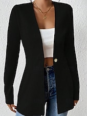 abordables Blazers y Trajes-Mujer chaqueta Cómodo Botones Moda Plano Noche Fin de semana Botonadura Simple Regular Escote en Pico Ajuste regular Manga Larga Ropa de calle Negro Blanco Vino Otoño
