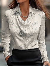 billige Dressy topper-Dame Skjorte Blomstret Grafisk Abstrakt Elegant Stilfull Fritid Langermet Cowl-hals Vanlige topper Arbeid Festkveldsklær Daglig Rynket Drapering Rosa Rød Navyblå Beige Sommer Høst