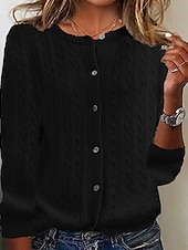 abordables Cardigans et vêtements d&#039;extérieur-Femmes Pull Cardigan Mode Streetwear Quotidien Couleur Unie Côtelé Ouvert devant Tricoté manche longue Hauts Réguliers Tricoter Fête Sortir Week-end Noir Vin Automne Hiver