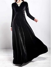 abordables Robe Simple-Femmes Robe maxi Robe fourreau Robe trapèze Robe ajustée et évasée Fête Anniversaire Formel Mariage Soirée robe demoiselle d honneur Coupe régulière Uni manche longue Col en V Noir Rouge Violet