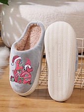 ieftine Flip-Flops de Damă-Papuci de Crăciun bej pentru femei, cu căptușeală plușată și imprimeu festiv cu dragoste – pantofi de iarnă confortabili pentru interior, pentru sărbători, acasă și cadouri