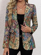 abordables Blazers y Trajes-Mujer chaqueta Cómodo Bolsillo Estampado Elegante Moda Exterior Flor Noche Casual Diario Fin de semana Cardigan Regular Diseño Ajuste regular Manga Larga Ropa de calle Amarillo Primavera Otoño