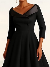 cheap Tea Length-Black Tuxedo Dress A-Line Mother of the Bride Dress Portrait Collar Stretch Crepe Elegant Simple Minimalist Satin Lapel Stretch Fabric 3/4 Length Sleeve with Solid Color 2025