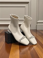 お買い得  足首ブーツ-クリスタル装飾のローヒールとラインストーンストラップが付いたレディースブラックアンクルブーツ、エレガントで都会的な高級パーティーシューズ