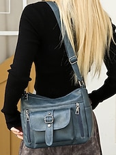 abordables Sacs à bandoulière-Sac à bandoulière en similicuir pour femme – Sac à main vintage multi-poches pour le travail, les voyages et le quotidien