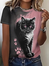 preiswerte Tiere T-Shirt-Damen T Shirt Druck Ombre Grafik Tiermotiv Vintage Stilvoll Klassisch Kurzarm Rundhalsausschnitt Rundhals Normale Oberteile Täglich Wochenende Rosa Sommer Frühling Herbst