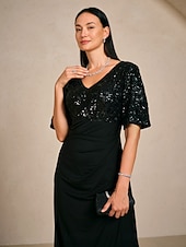 abordables Robe de cocktail-Femmes Robe maxi Robe fourreau Élégant Fête Anniversaire Fleuri Demi Manches Col en V Noir Été Printemps Automne