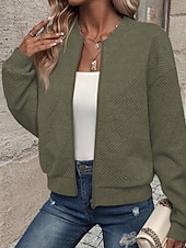 preiswerte Freizeitjacken-Damen Freizeitjacke Strukturierte Jacken Bequem Reißverschluss Mode Modern Lässig Einfach Ausgehen Wochenende Reisverschluss Regulär Stehkragen Normale Passform Langarm Oberbekleidung Schwarz Wei