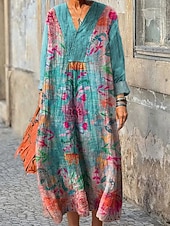 Dames Maxi-jurk Zonnejurk A lijn jurk Vakantie Casual Boho Feestdagen Ruim Passend Grafisch Geometrisch Lange mouw V-hals Donker Bruin blauw Paars Bruin Zomer Lente Herfst voordelige Bloemenjurken-Dames Maxi-jurk Zonnejurk A lijn jurk Vakantie Casual Boho Feestdagen Ruim Passend Grafisch Geometrisch Lange mouw V-hals Donker Bruin blauw Paars Bruin Zomer Lente Herfst